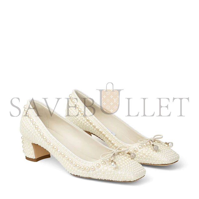 Ji*y Ch* elme 45 white pearl embellished satin pumps elme45woz